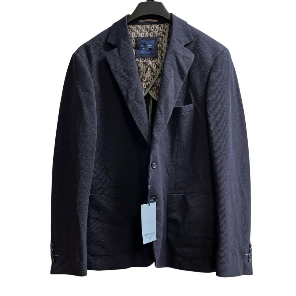 Steel & Jelly Blazer Mens 44 Navy Blue Textured Jacket Structured Office Career‎
